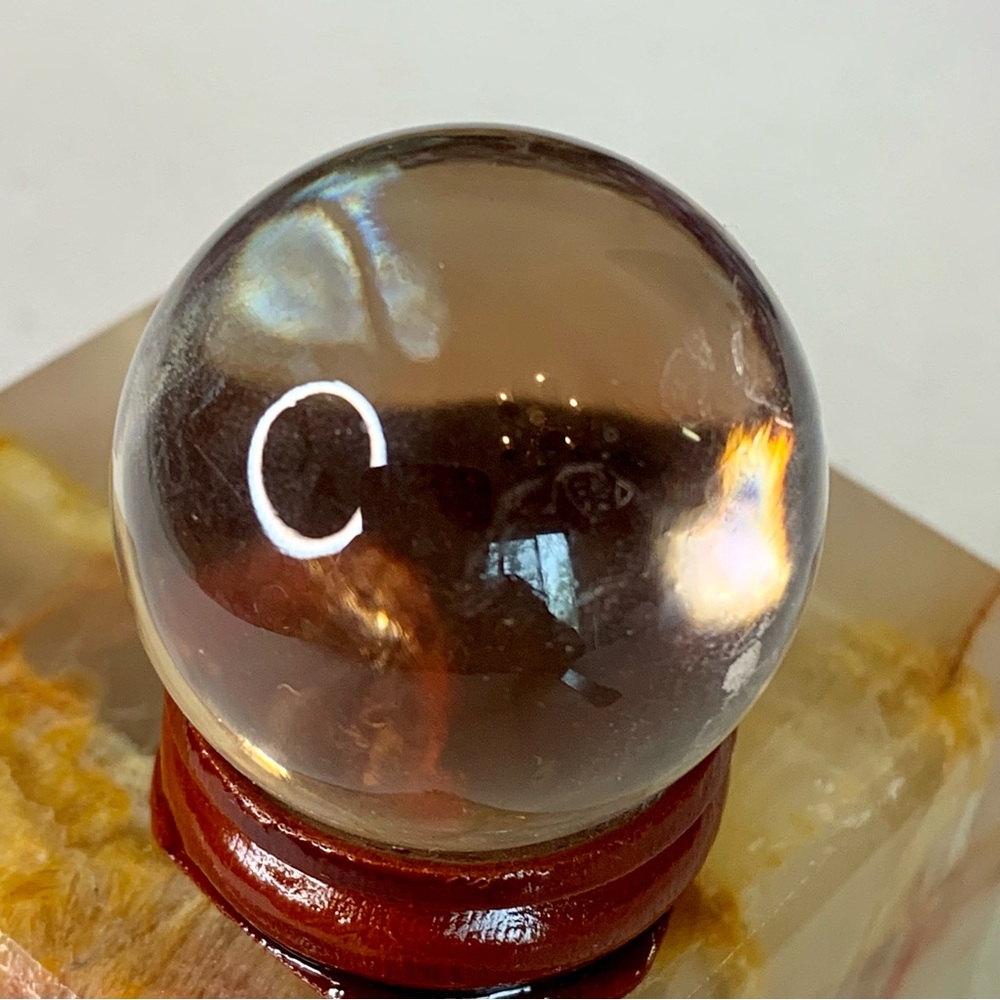 Clear Crystal Ball Quartz Glass Sphere Orb With Wood Display Stand Base New 1.3"